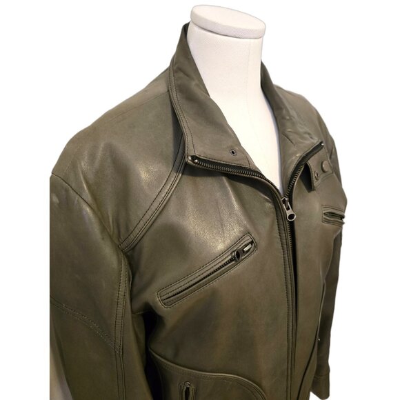 Men's Danier Genuine Leather Moto Jacket Grey Taupe Fall Zip Up Racer Sz M - Picture 3 of 13